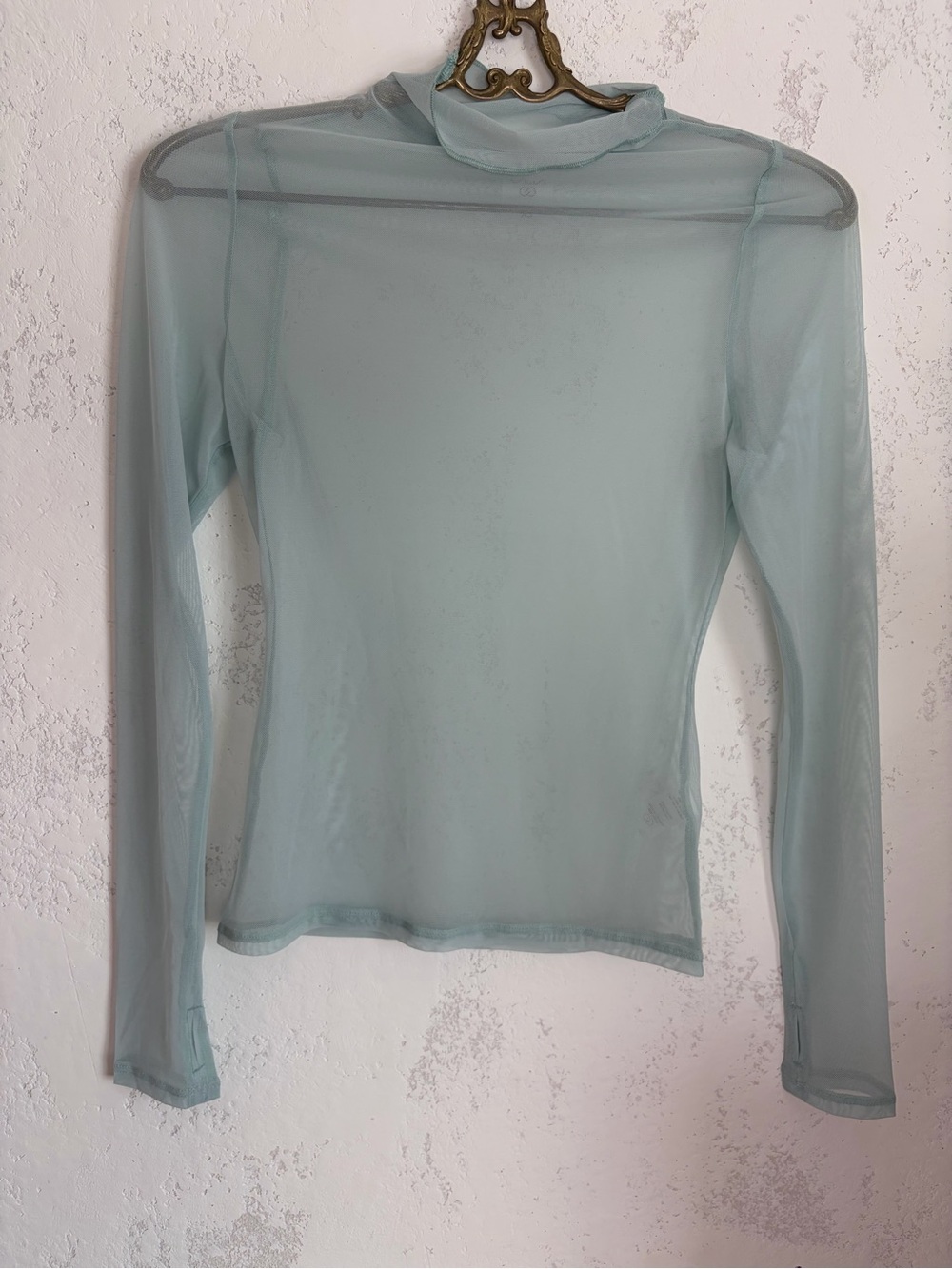CALIA Draped Funnel Long Sleeve Lightweight Mesh Top